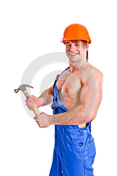 Portrait of mechanic on white background