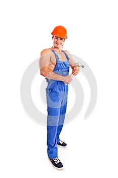 Portrait of mechanic on white background