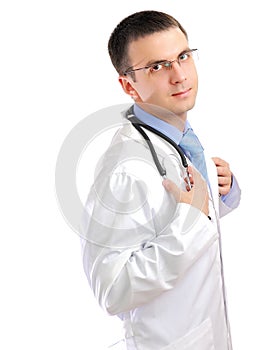 Portrait of medical doctor with phonendoscope.