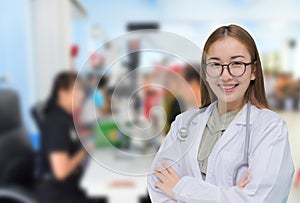 Portrait of Medical physician doctor woman with stethoscope in h