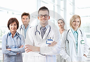 Portrait of medical team standing in hospital