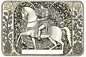 Portrait of medieval knight in armor with sword on a horse vector illustration