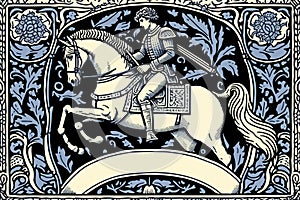 Portrait of medieval knight in armor with sword on a horse vector illustration