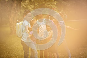 Portrait of medium group of children. Happy little friends.