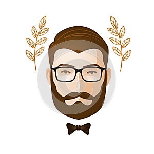 Portrait of men. Bearded man with glasses. Erudite, gentleman icon or symbol. Cartoon vector illustration