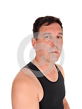 Portrait of middle age man in black t-shirt