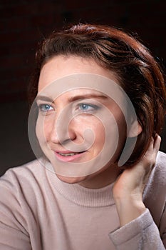 Portrait of middle age woman on black background