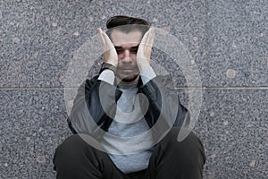 portrait of a middle-aged man at the time of a panic attack