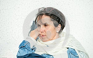 Portrait of middle-aged woman in the spring sun