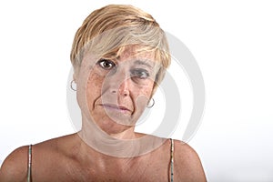 Portrait of a middle aged woman on white