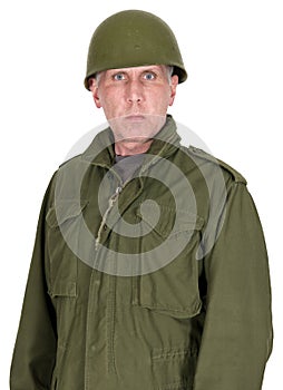 Portrait of Military Army Soldier in Vintage Uniform Isolated