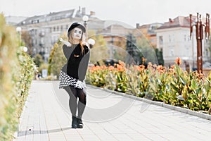 Portrait of a mime comedian. mime girl on the street