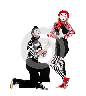 Portrait of mimes. couple in love.