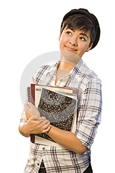 Portrait of Mixed Race Female Student Holding Books Isolated