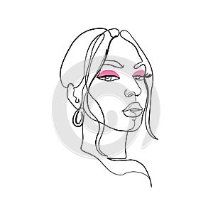 Portrait model girl with pink eyeshadows.
