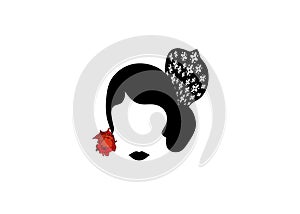 Portrait of modern Latin or Spanish woman, Lady with accessories peineta and red flower , flamenco dancer, Icon isolated, Vector i