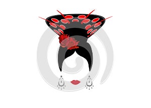 Portrait of modern Mexican or Spanish woman whit Craft accessories, beauty concept, logo Vector illustration transparent backgroun