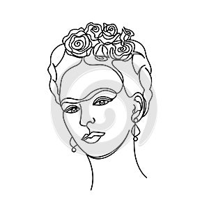 Frida woman in a modern one line style. photo