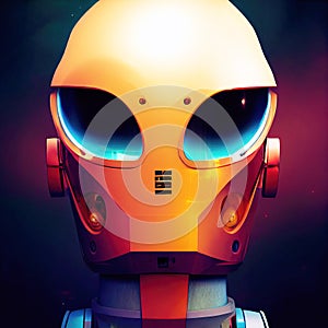 Portrait of a modern space robot. Science fiction. Closeup view. AI-generated