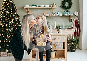 Portrait of mom and daughter in anticipation of Christmas.