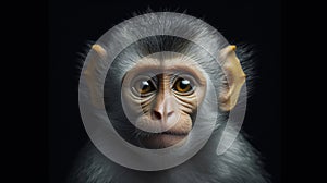 Portrait of a monkey Close-up on black background. Generative AI.