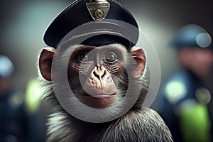 Portrait of monkey dressed as a police officer. Generative AI