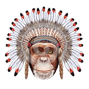 Portrait of Monkey in war bonnet.