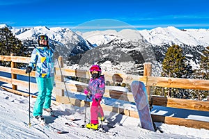 Portrait of mother and daughter on a winter ski holidays in Andorra