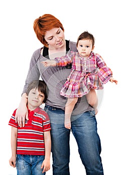 Portrait of mother with son and daughter