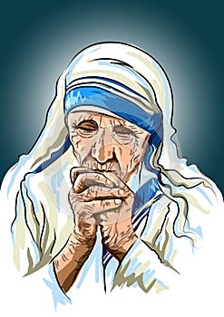 Portrait of Mother Theresa praying with folded hands