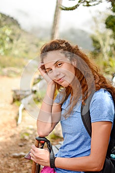 Portrait of a mountaineer girl resting