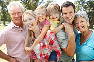 Portrait of multi-generation family outdoors