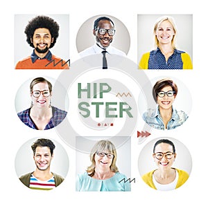 Portrait of Multiethnic Colorful Cheerful Hipsters photo