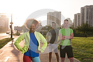 Portrait multiethnic group of people on the jogging