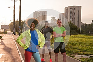 Portrait multiethnic group of people on the jogging