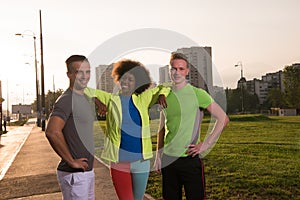 Portrait multiethnic group of people on the jogging