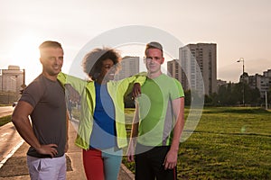 Portrait multiethnic group of people on the jogging