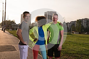 Portrait multiethnic group of people on the jogging