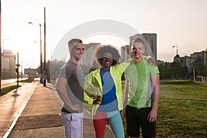 Portrait multiethnic group of people on the jogging