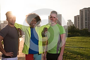 Portrait multiethnic group of people on the jogging