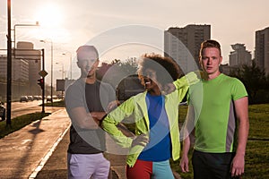 Portrait multiethnic group of people on the jogging