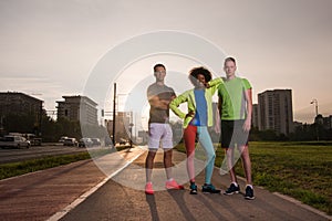 Portrait multiethnic group of people on the jogging