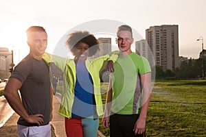 Portrait multiethnic group of people on the jogging