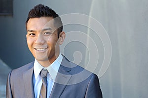 Portrait of a natural handsome classic Asian male with copy space on the right