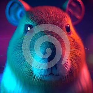 Portrait of neon cute capybara. Digital illustration, neon colors