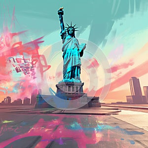 portrait of New York many graffiti Statue of Liberty generative AI