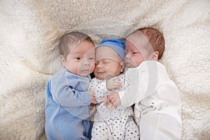 Portrait of newborn triplets