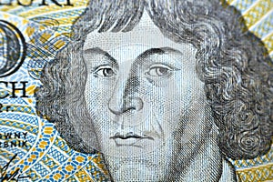 Nicolaus Copernicus (Mikolaj Kopernik) from obverse side of 1000 one thousand old Polish Zlotych banknote