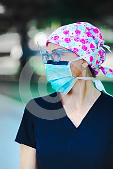 Portrait of a nurse with protective N95 mask and personal protective equipment