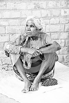 Portrait of old face indian woman